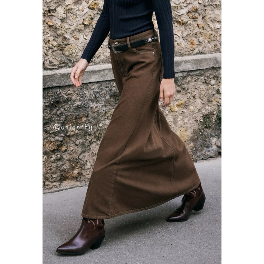 Zara Z1975 DENIM MIDI FLARE SKIRT